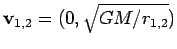 ${\mathbf v}_{1,2}=(0,\sqrt{GM/r_{1,2}})$