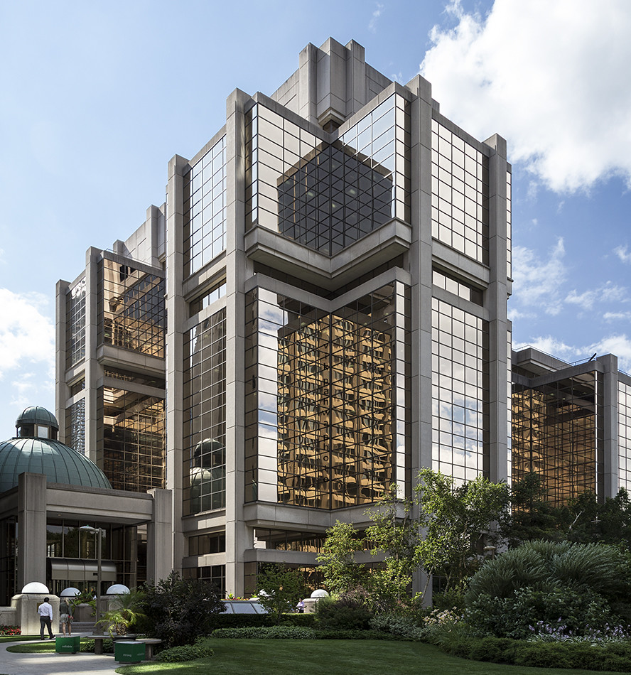 The Manulife North Tower, an impressive structure of mirrored gl
