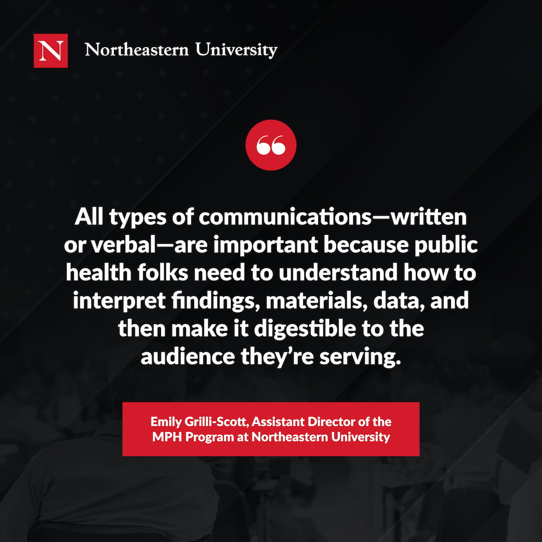 Quotation from Emily Grilli-Scott about the importance of both written and verbal communication in public health