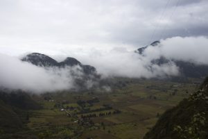 The Pululahua Crater as the clouds started to roll through and cover the peaks of the surrounding mountains