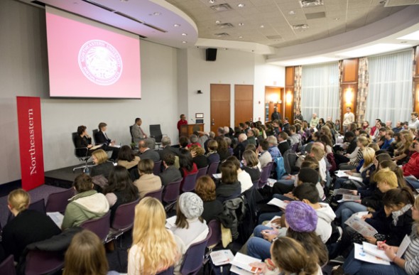 More than 200 students, faculty, and staff attended the sixth installment in a yearlong series on civic sustainability. Photo by Brooks Canaday.